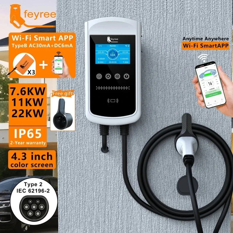Ev Charger Type 2 22Kw 32A 3 Phase - Feyree Tip2 EV Şarj Cihazı 32A