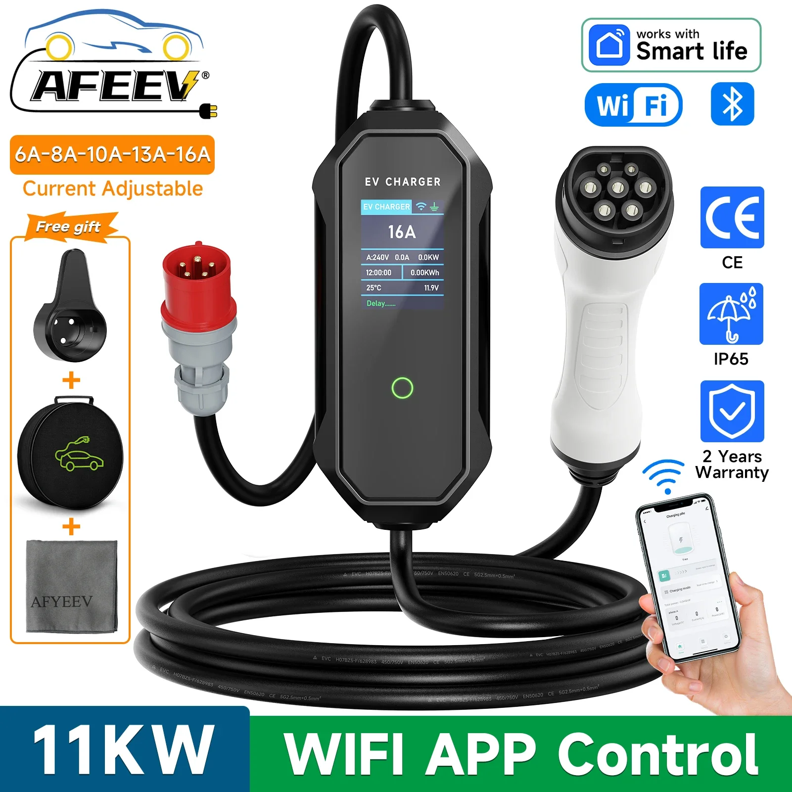 Type 2 Portable Ev Charger 11Kw Cee - AFEEV Tip 2 Taşınabilir elektrikli araç